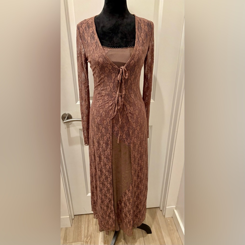 NWT Thirty Thirty Lace Tie-Front Duster Cardigan and slip dress - M